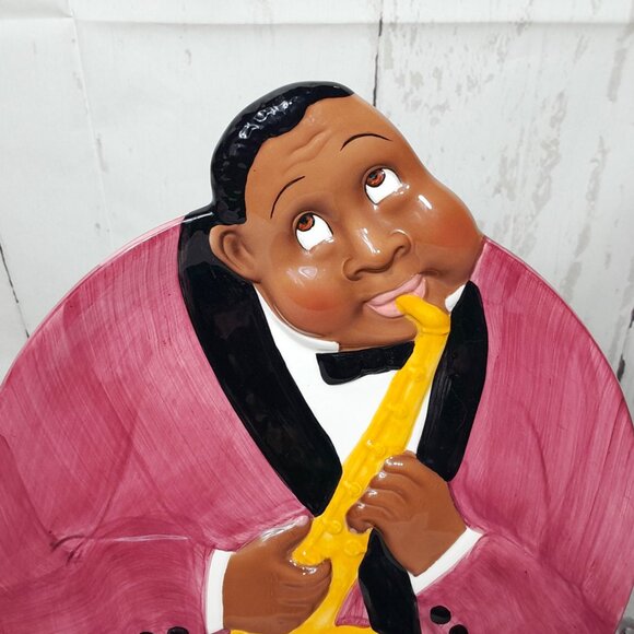 Jazz Player Cookie Plate Platter Clay Art San Francisco 1985 Hand Painted - Picture 3 of 9
